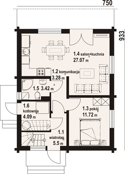 План 1 этажа дома BHD-2796-58 План 1 этажа дома BHD-2796-58