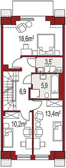 План 2 этажа дома HCK-6754-91 План 2 этажа дома HCK-6754-91