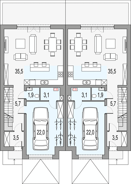 План 1 этажа дома DDI-9158-75 План 1 этажа дома DDI-9158-75