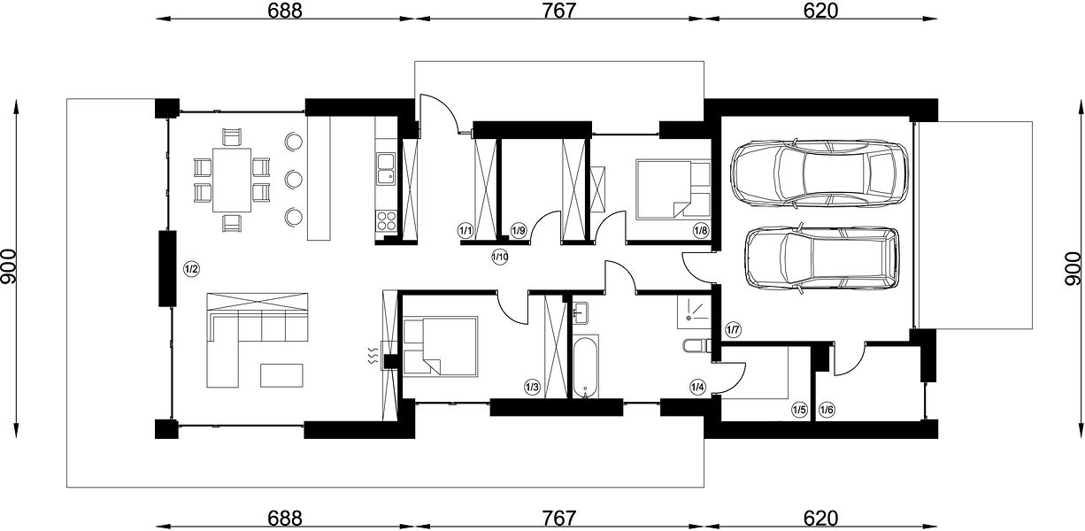 План 1 этажа дома DBD-5448-55 План 1 этажа дома DBD-5448-55